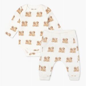 Monica + Andy Organic Cotton, Bodysuit + Pant Set, Double Trouble Puppies, NEW